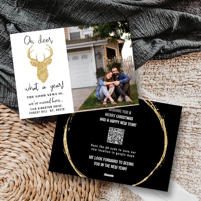 Cartão De Festividades Oh Deer, Que Ano! Foto de Natal engraçada (Criador carregado)