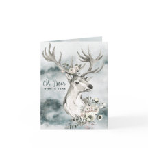 Oh Deer, que ano | Veado de Aquarela com Flores