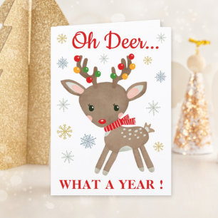 Cartão De Festividades Oh Deer What A Year Reindeer Christmas