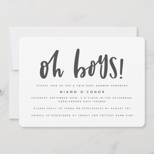 Cartão De Festividades Oh garotos gêmeos chás de fraldas (Frente)