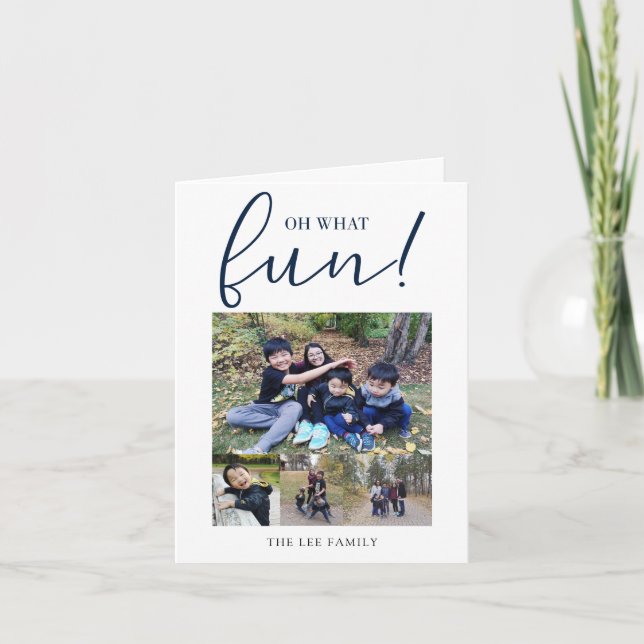Cartão De Festividades Oh Que Divertido 4 Marinho de Colagem de Fotografi (Frente)