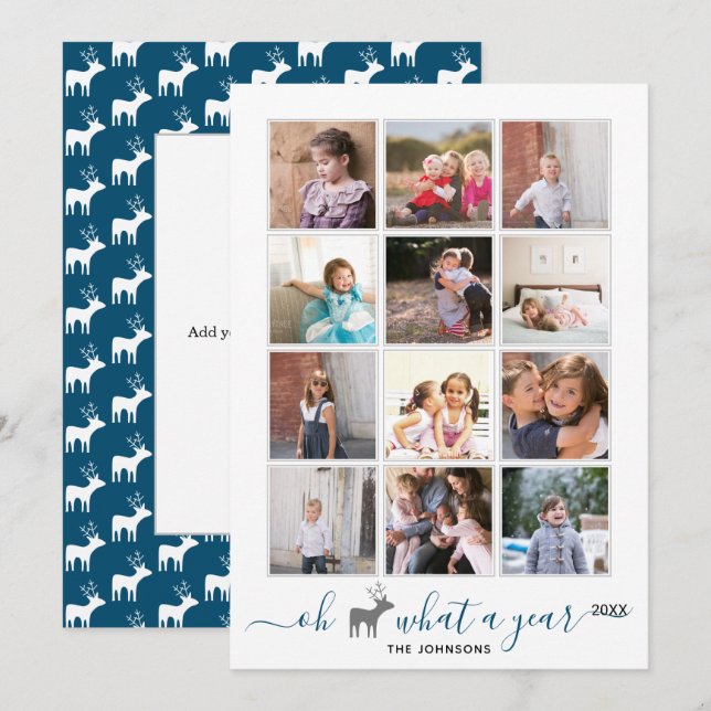Cartão De Festividades Oh veado que ano em retrospectiva colagem de fotos (Frente/Verso)