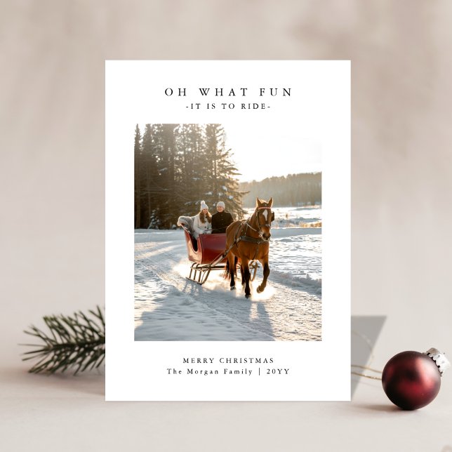 Cartão De Festividades Oh What Fun Horse Sleigh Ride Photo Christmas Card (Criador carregado)