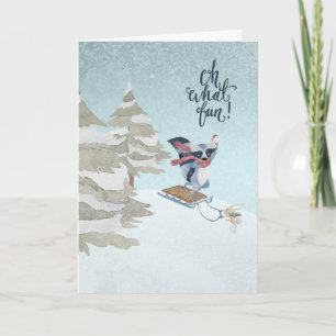Cartão De Festividades Oh What Fun Raccoon and Rabbit Christmas Card