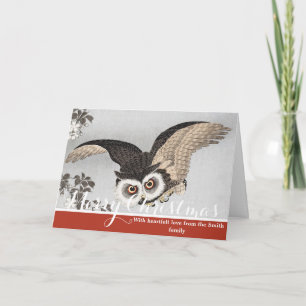 Cartão De Festividades Ohara Koson Scops Owl Cerejeiras & Lua