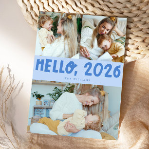 Cartão De Festividades Olá 2026 Tipografia Azul Gélido Foto