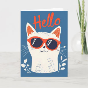 Cartão De Festividades Olá Gato Branco Legal