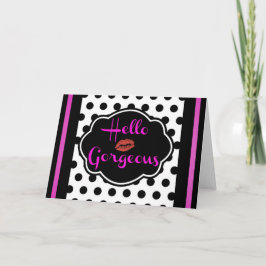 Cartão De Festividades Olá Linda Bolinhas Branca Negra, Rosa Quente