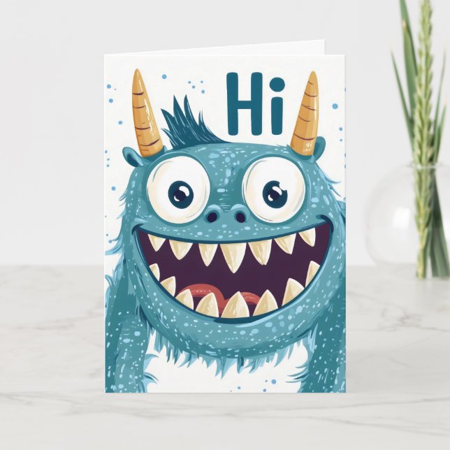 Cartão De Festividades Olá Monstro Azul (Frente)