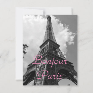Cartão De Festividades Olá Paris Preto Branco Torre Eiffel França