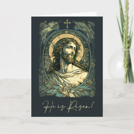 Cartão De Festividades Olá, Risen! Art Nouveau Jesus Páscoa de pintura