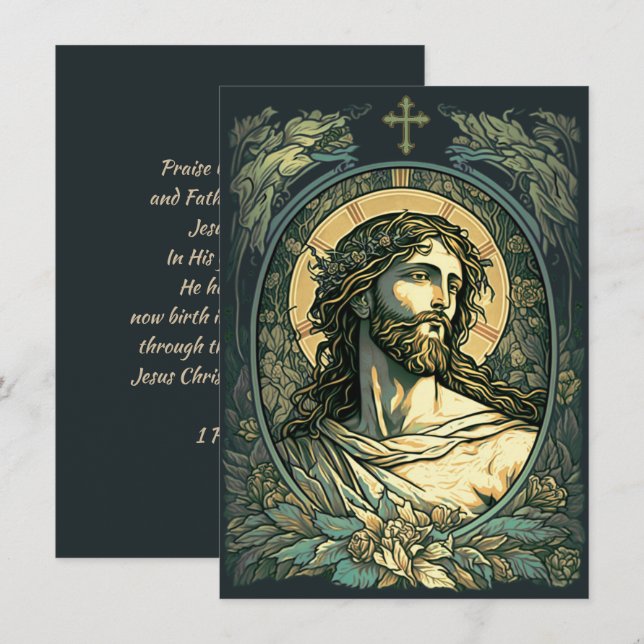 Cartão De Festividades Olá, Risen! Art Nouveau Jesus Páscoa de pintura (Frente/Verso)