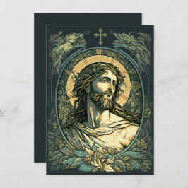 Cartão De Festividades Olá, Risen! Art Nouveau Jesus Páscoa de pintura