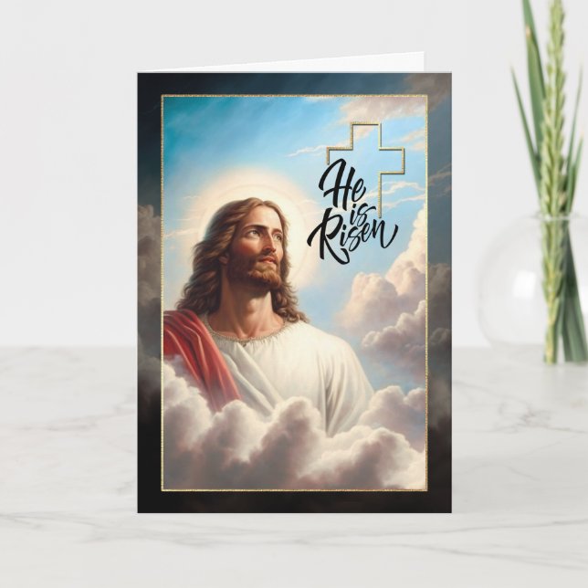 Cartão De Festividades Olá, Risen! Páscoa de pintura de Jesus Cristo (Frente)