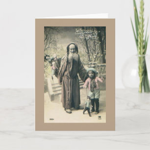 Cartão De Festividades Old World Santa French Christmas 1915 Vintage