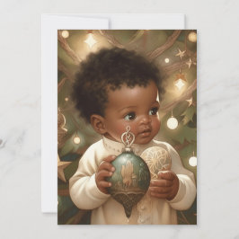 Cartão De Festividades Olhar Cativado de Natal do Bebê Negro