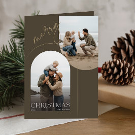 Cartão De Festividades Oliva Moderna 3 Praia Foto Natal Dobrada