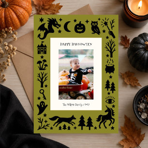 Cartão De Festividades Olive Verde Arte Popular Halloween Personalizado
