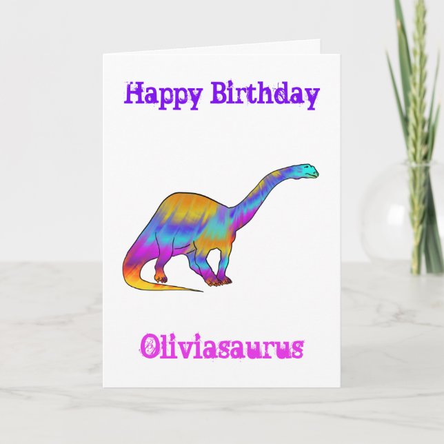 Cartão De Festividades Olivia saurus Colorful Brontosaurus Dinossaur Art (Frente)