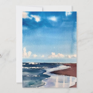 Cartão De Festividades Ondas Azuis Na Praia Em Aquarelas