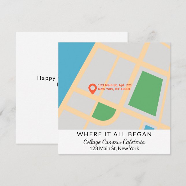 Cartão De Festividades Onde Tudo Começou Mapa Personalizado Dia dos Namor (Frente/Verso)