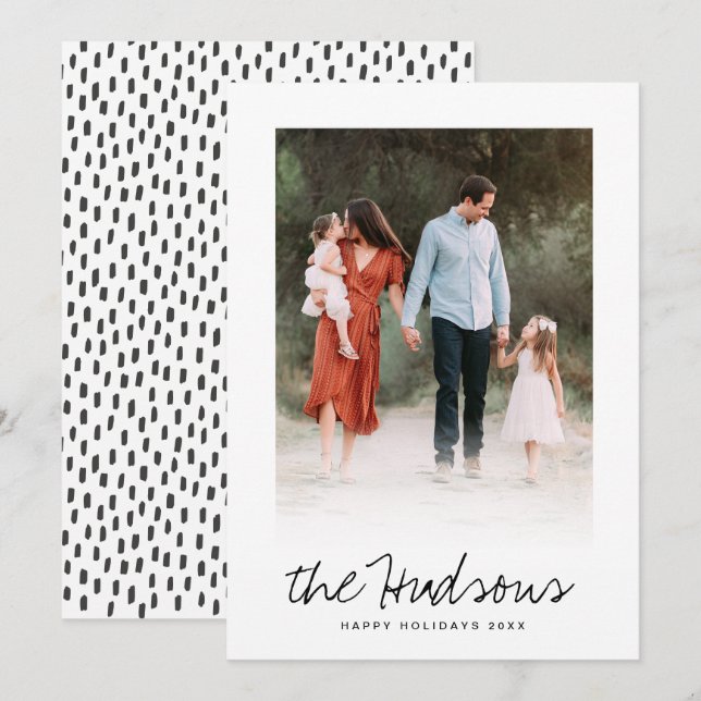 Cartão De Festividades One Photo Elegant Black Script Calligraphy Flat (Frente/Verso)