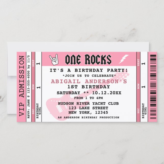 CARTÃO DE FESTIVIDADES ONE ROCKS CONCERT TICKET 1ST BIRTHDAY INVITATION (Frente)
