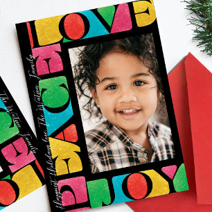 Cartão De Festividades ônix colorido AMOR PAZ ALEGRIA uma foto moderno