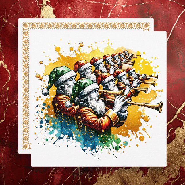 Cartão De Festividades Onze Flautistas Tocando | Doze Dias de Natal (Criador carregado)
