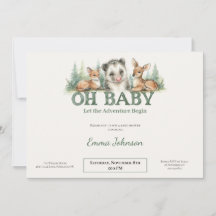 Opossum Woodland Baby Shower Invitation