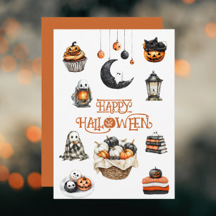 Cartão De Festividades Orange Black Pumpkins Fantasia Feliz Dia das Bruxa