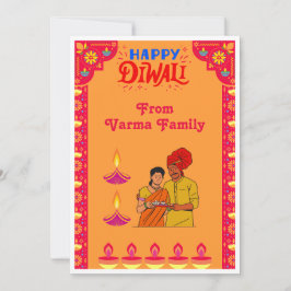 Cartão De Festividades Orange Happy Diwali, decorado
