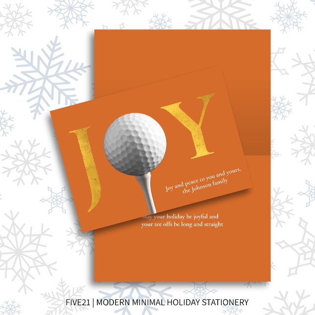 Cartão De Festividades Orange Modern Golf Joy & Peace Dobrou o Natal (Criador carregado)