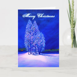 Cartão De Festividades Orange Moon Peeking na Floresta de Natal Congelada