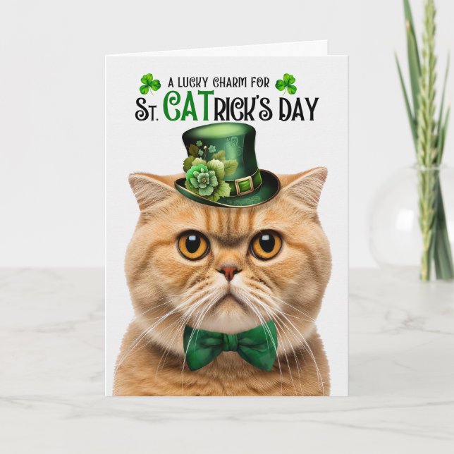 Cartão De Festividades Orange Scottish Fold Lucky Charm Rua CATrick's Day (Frente)