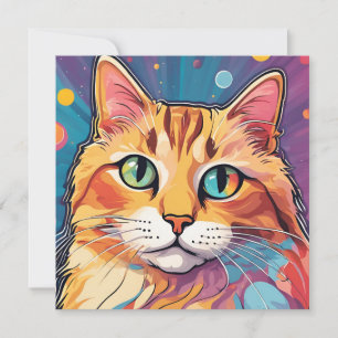 Cartão De Festividades Orange Tabby Cat Pintura Colorida Contemporânea