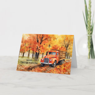 Cartão De Festividades Orange Vintage Pickup Truck no outono