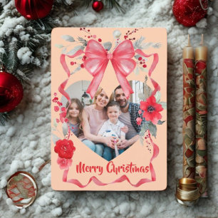 Cartão De Festividades Orçamento Elegante Laço Vermelho Natal Quatro Foto