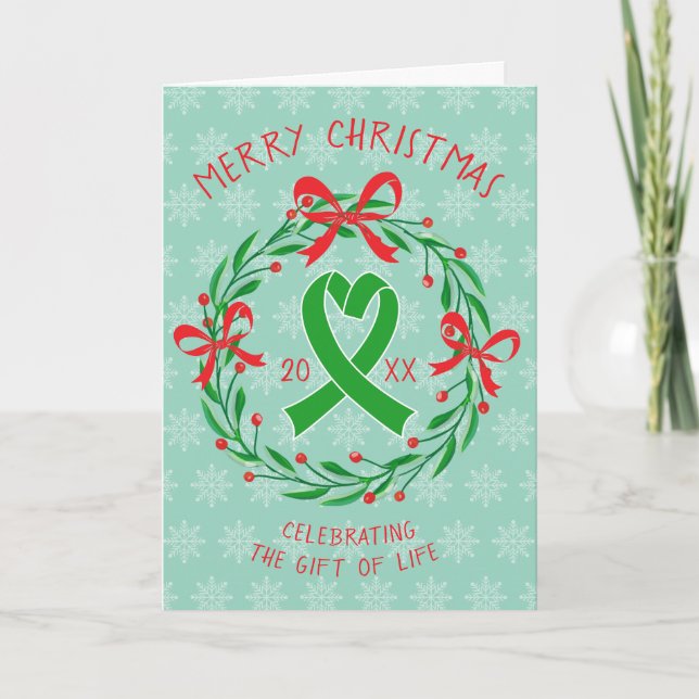 Cartão De Festividades Organ Transplant Christmas Green Ribbon Folded (Frente)