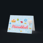 Cartão De Festividades Ornaço Feliz de Hanukkah<br><div class="desc">Feliz cartão Chanucá com sonhos pendurados,  menorah,  Estrela de David e Suganiyah.</div>