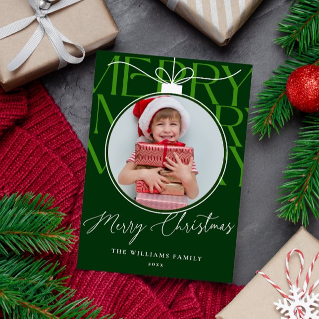 CARTÃO DE FESTIVIDADES ORNAGEM DE FOTO MODERNA VERDE (Criador carregado)