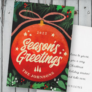 Cartão De Festividades Ornamento Botânico de Bola de Natal Vermelha Moder