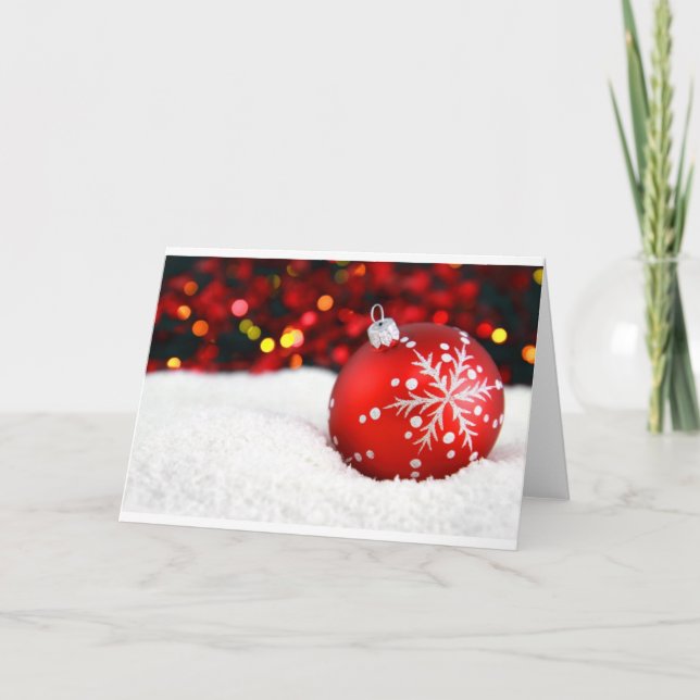 Cartão De Festividades Ornamento de Bola Vermelha (Frente)