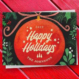 Cartão De Festividades Ornamento de Natal Vermelho Moderno Botânico