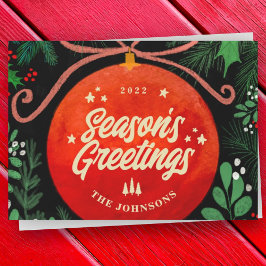 Cartão De Festividades Ornamento de Natal Vermelho Moderno Botânico