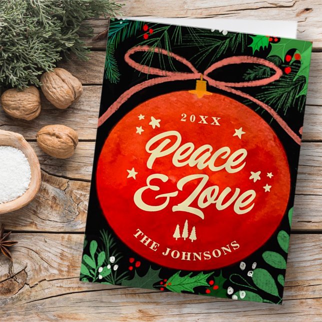 Cartão De Festividades Ornamento de Natal Vermelho Moderno Botânico (Criador carregado)