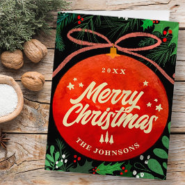 Cartão De Festividades Ornamento de Natal Vermelho Moderno Botânico