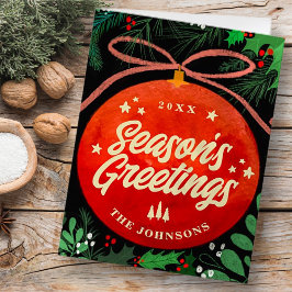 Cartão De Festividades Ornamento de Natal Vermelho Moderno em Forma de Bo