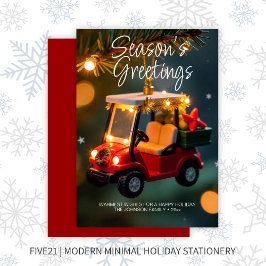 Cartão De Festividades Ornamento do Carneiro de Golfe Elegante ・ Vermelho