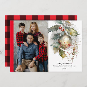 Cartão De Festividades Ornamento Dourado e Festivo de Holly